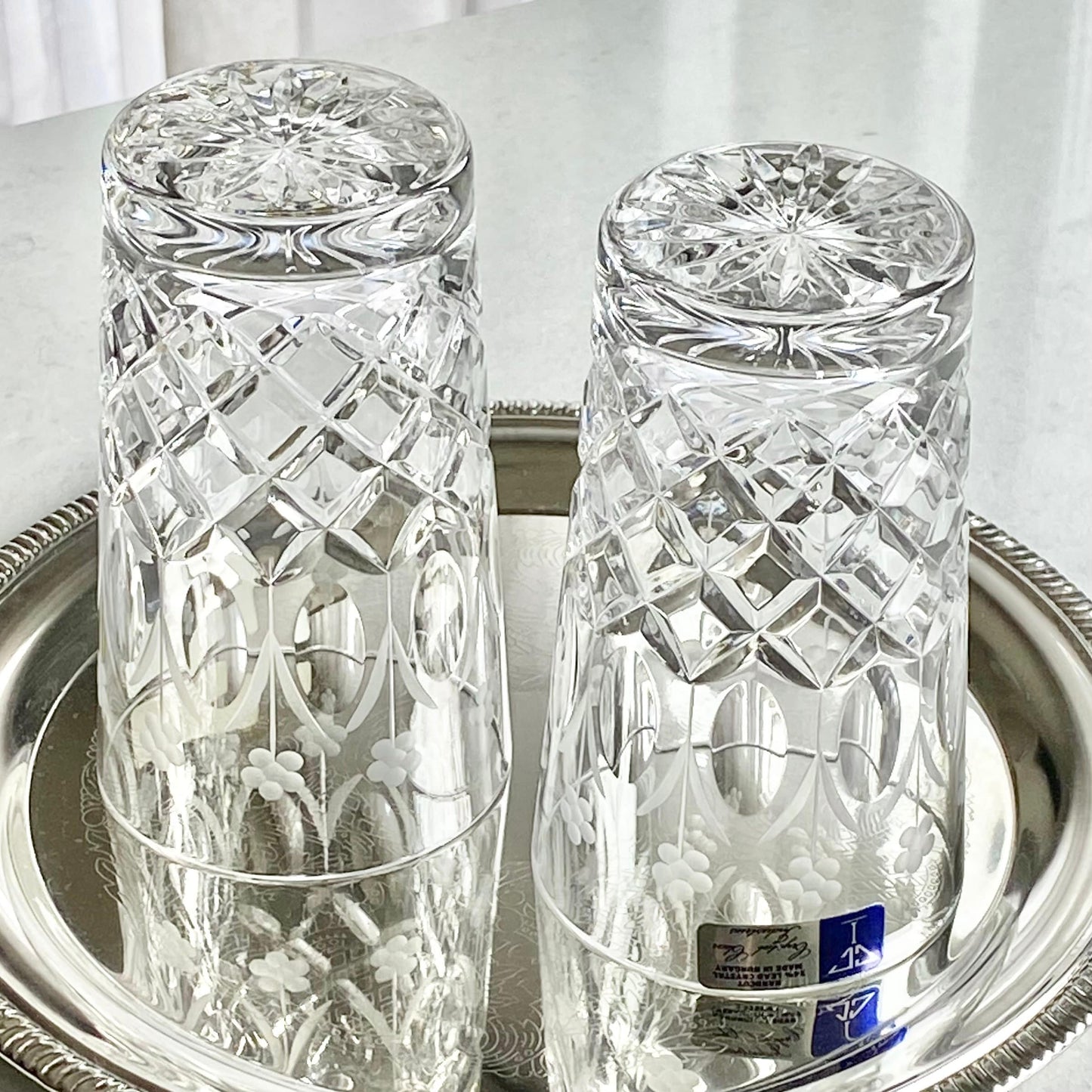 Vintage Hungarian Crystal Etched Tumblers - Set of 2