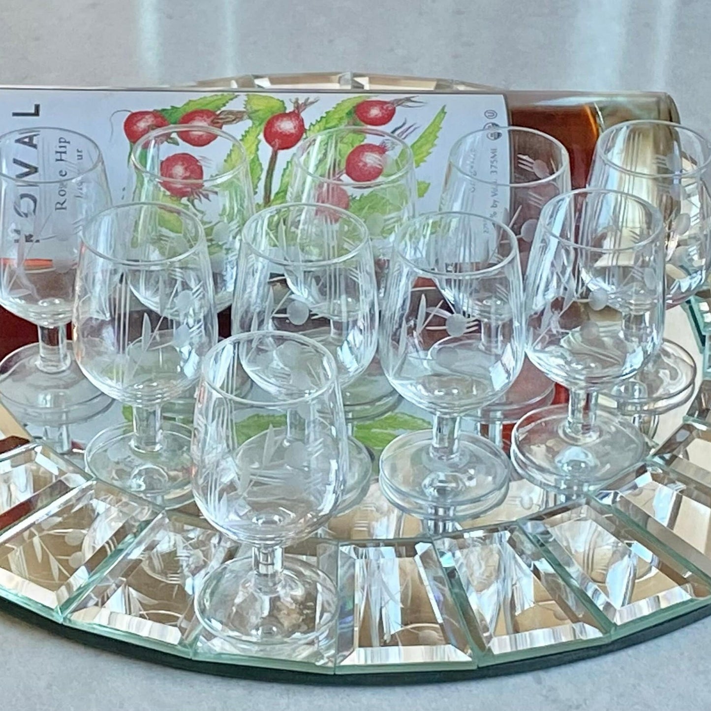 Vintage Etched Cordial / Tasting Glasses - Set of 10 (Set #1022)