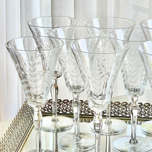 Vintage Etched Glasses - Set of 10 (Set #723)