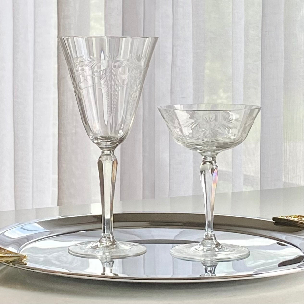 Vintage Cut Crystal Optic Ribbed Glasses - Set of 6