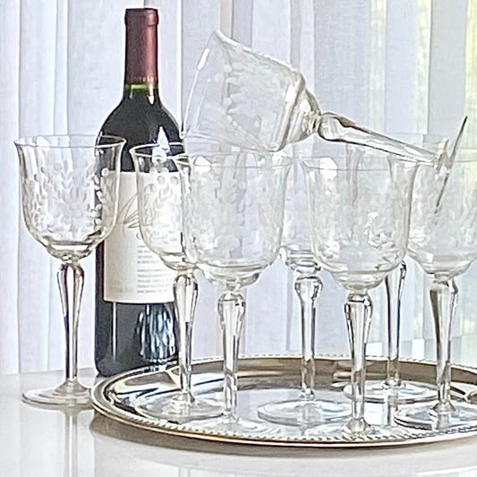 Vintage Etched Glasses - Set of 8 (Set #EE1)