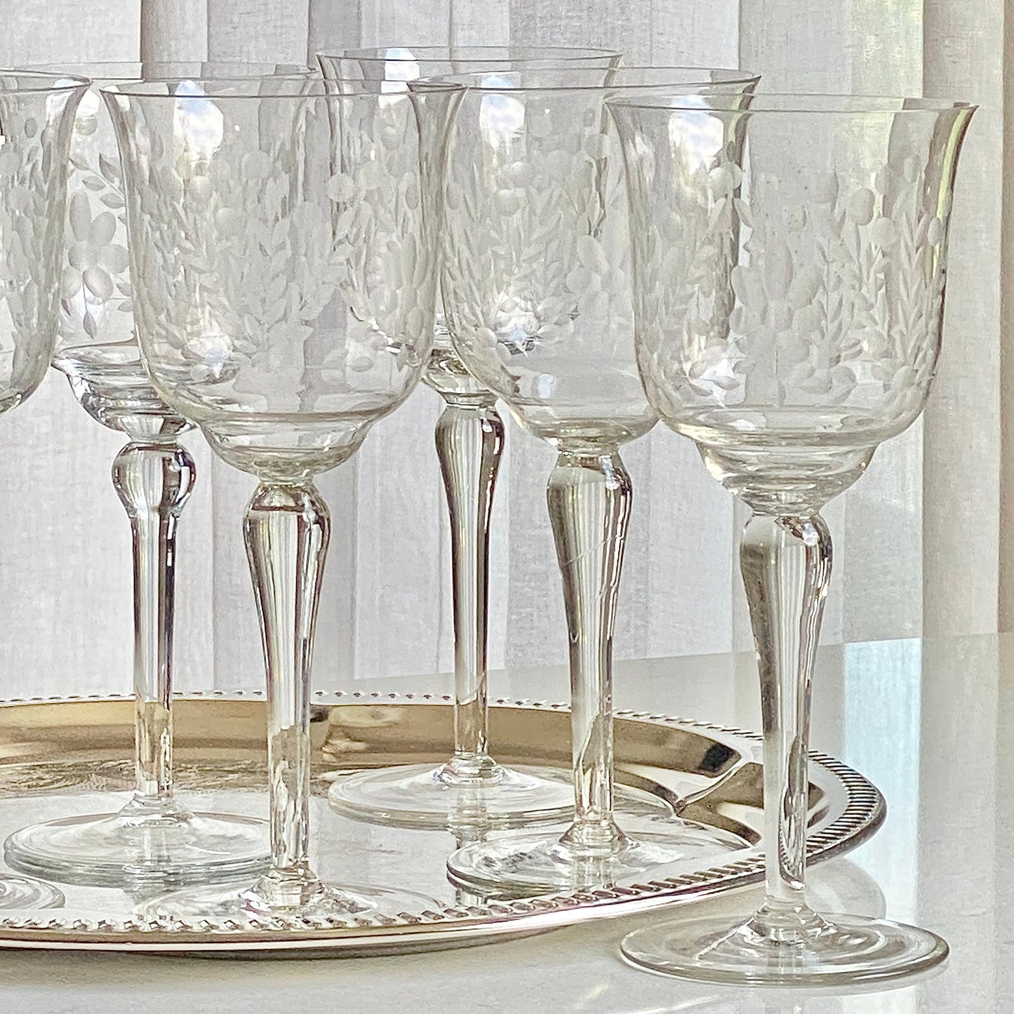 Vintage Etched Glasses - Set of 8 (Set #EE1)