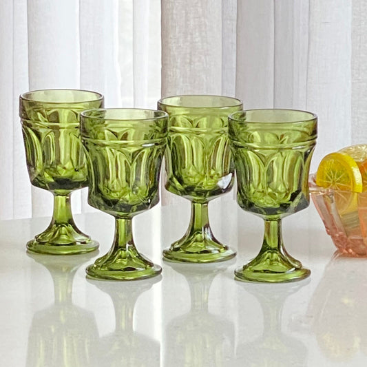 Vintage Anchor Hocking Green Fairfield Glasses - Set of 4