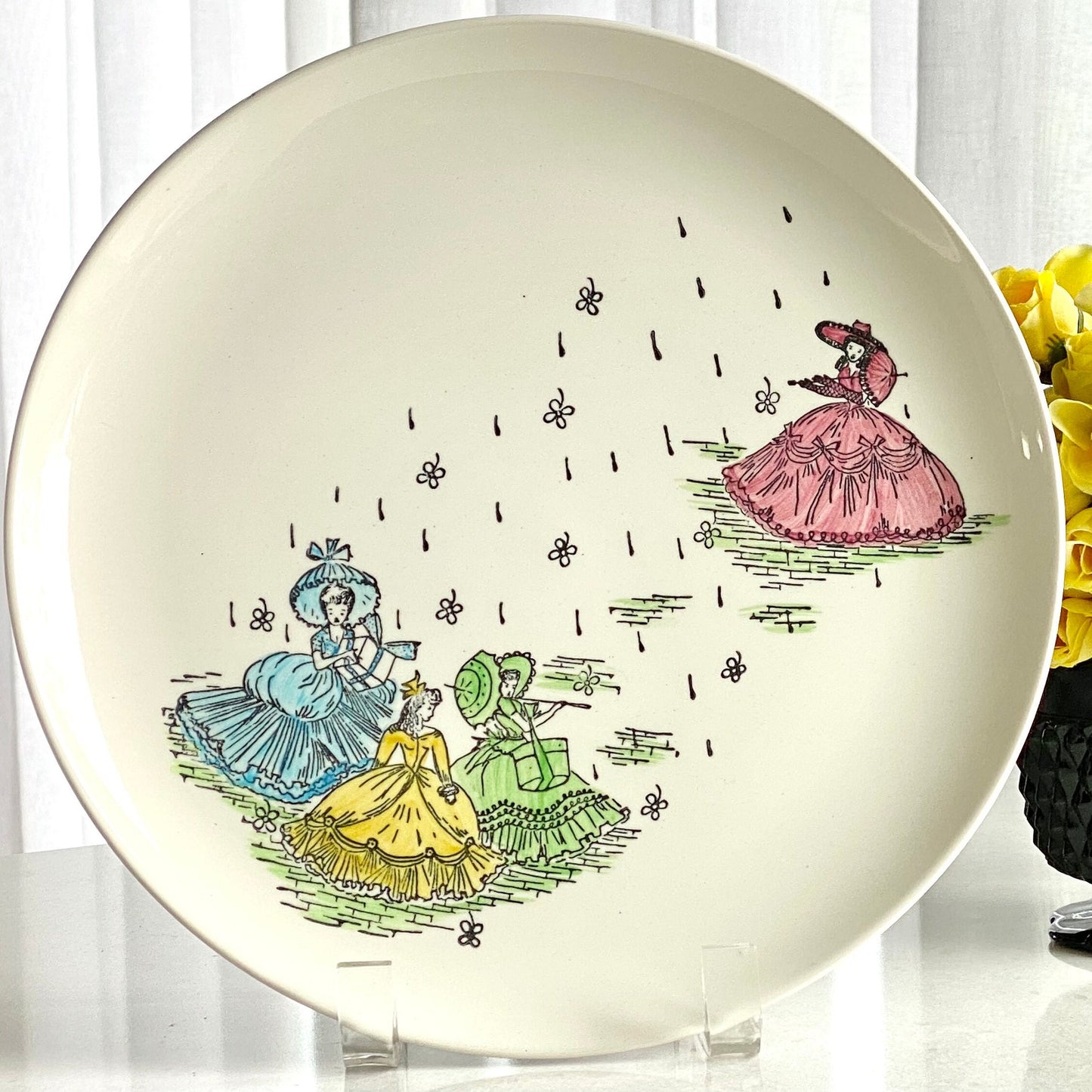 Vintage Hand Painted Springtime Ladies Plate