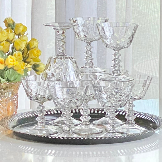 Vintage Cambridge Virginian Diamond Optic Disc Stem Glasses (circa 1938 - 1945) - Set of 10