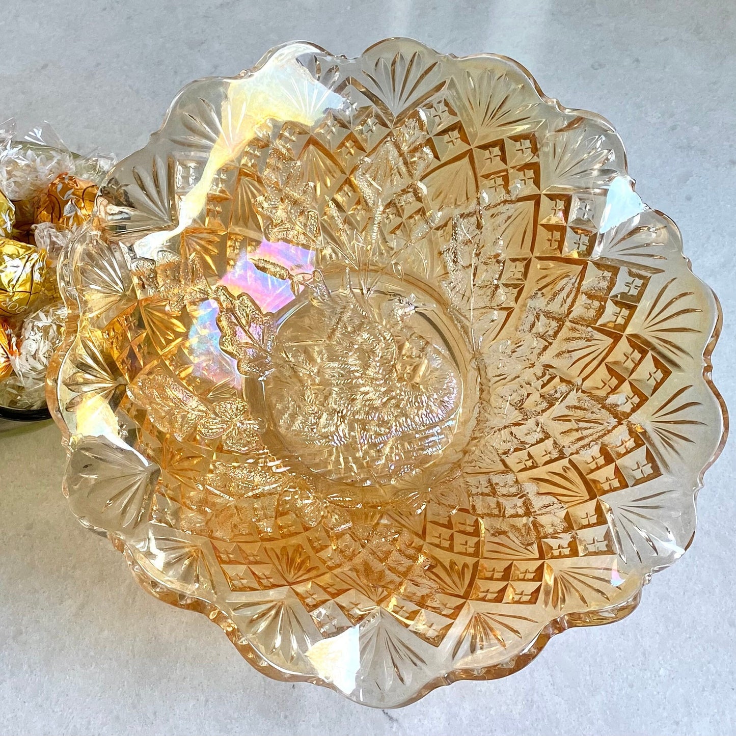 Vintage Millersburg Light Marigold Carnival Glass Nesting Swan Bowl (circa 1909 - 1912)