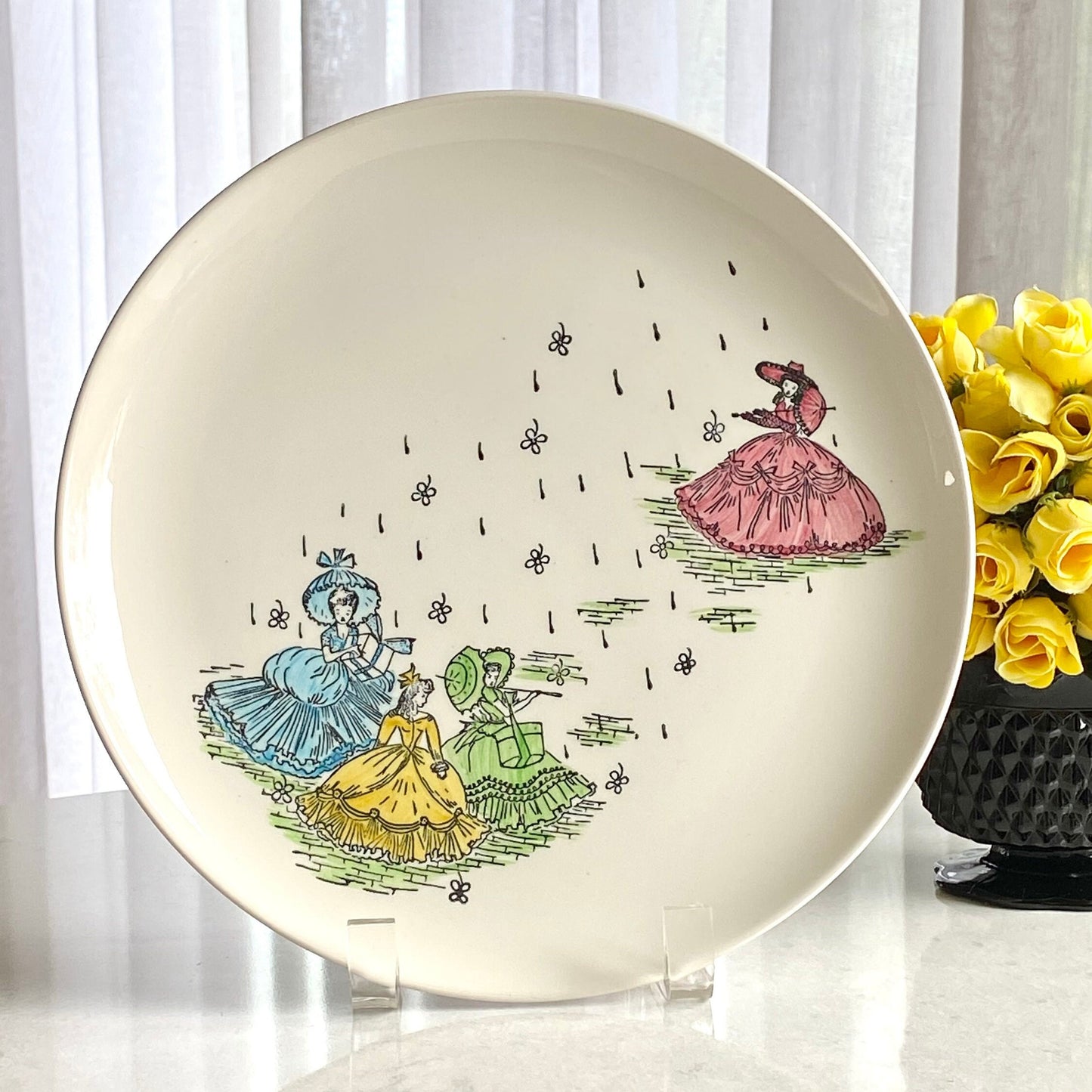 Vintage Hand Painted Springtime Ladies Plate