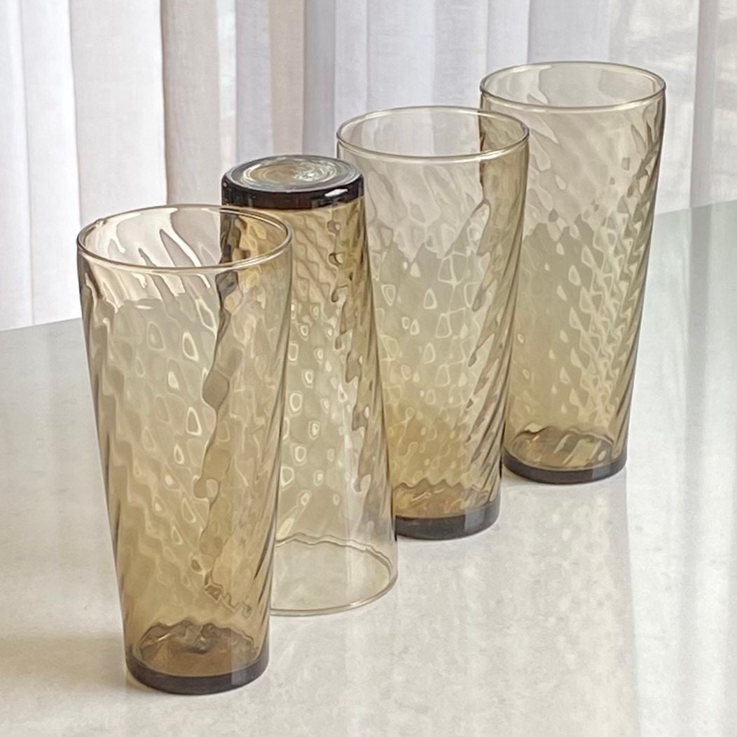 Vintage Optic Swirl Taupe Smoke Glasses - Set of 4