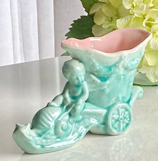 Vintage Cherub and Snail Wagon Planter / Vase