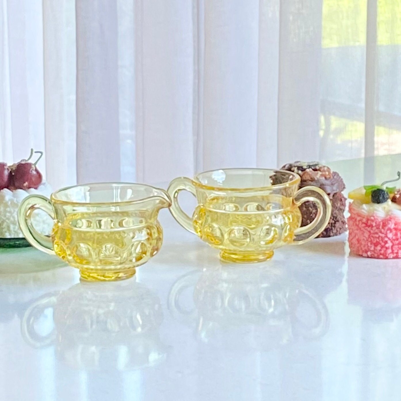 Vintage Colony King&#39;s Crown Topaz Sugar and Creamer Set