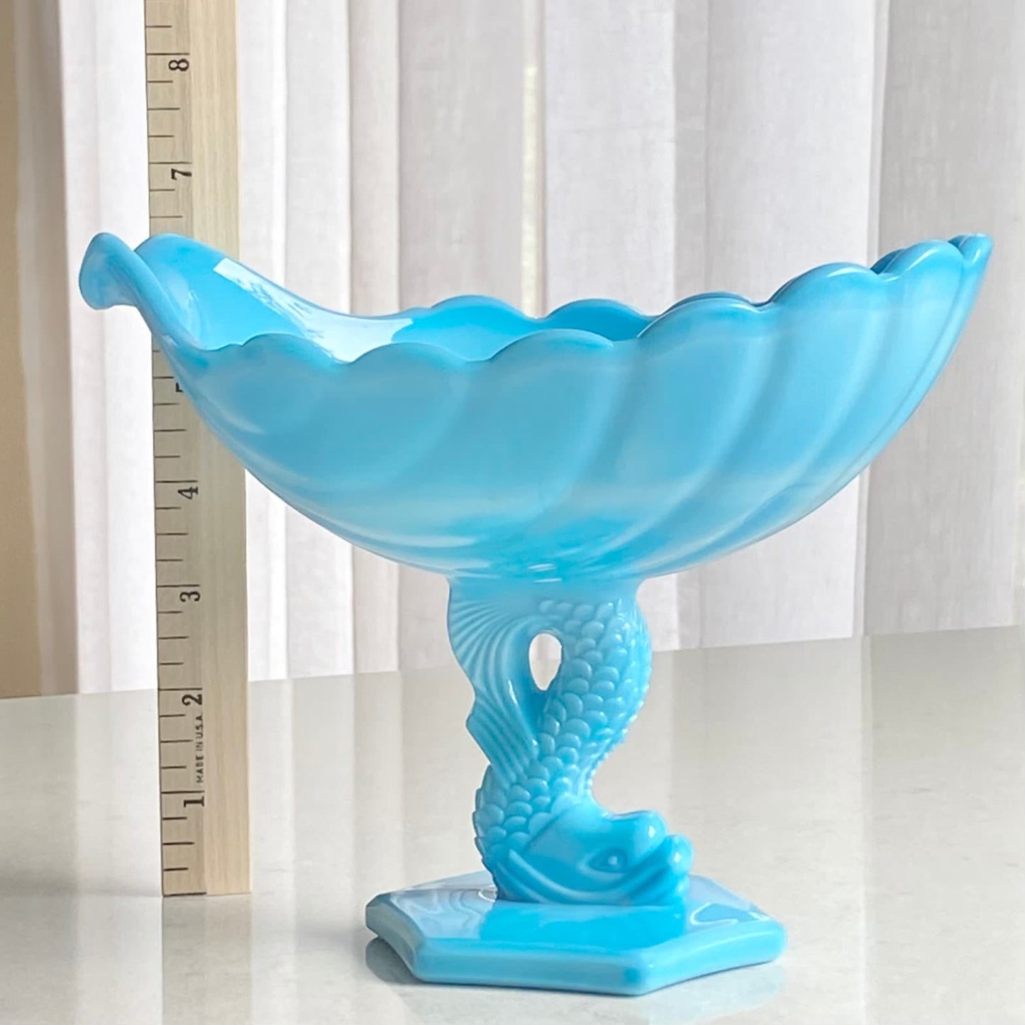 Vintage Westmoreland Blue Koi / Dolphin Shell Pedestal Dish