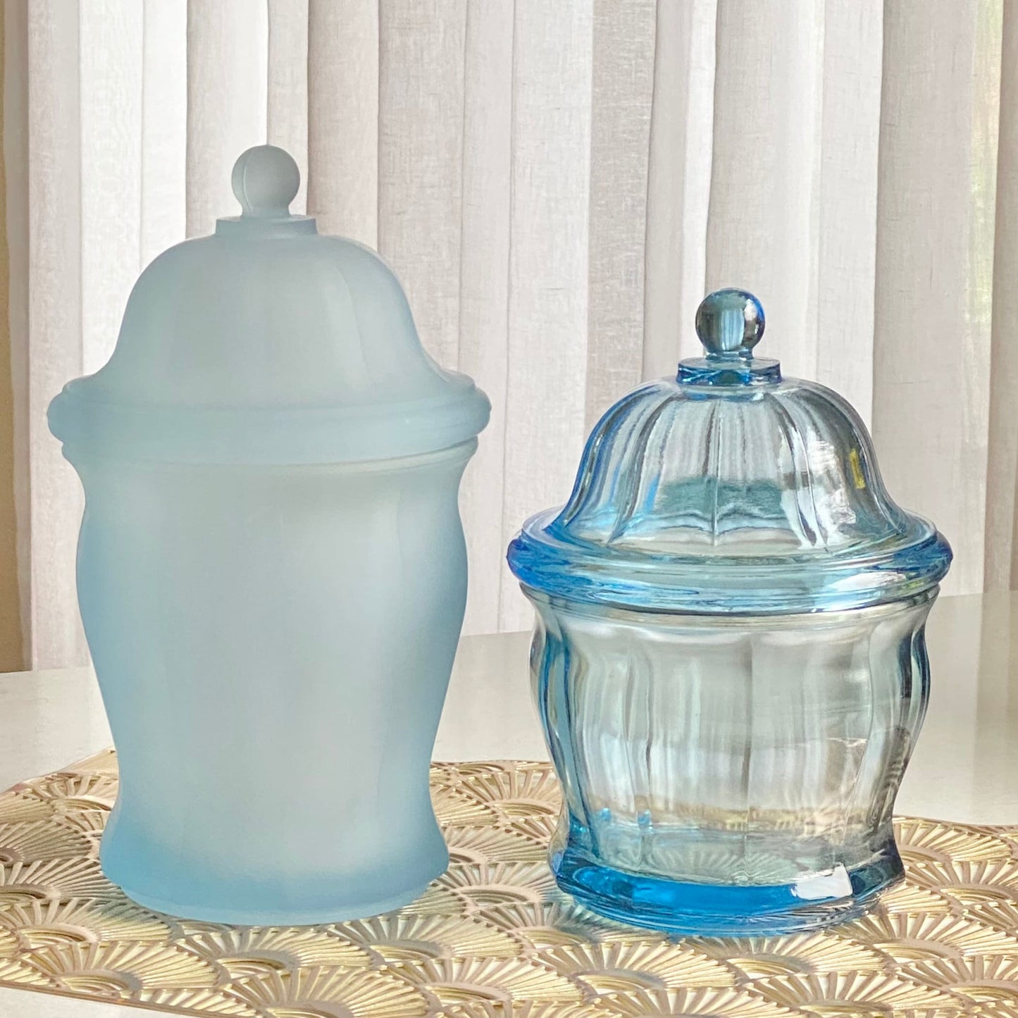 Vintage Indiana Glass Satin Frosted Blue 10 Inch Jar with Lid