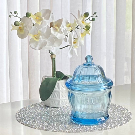 Vintage Indiana Glass Blue 8 Inch Jar with Lid