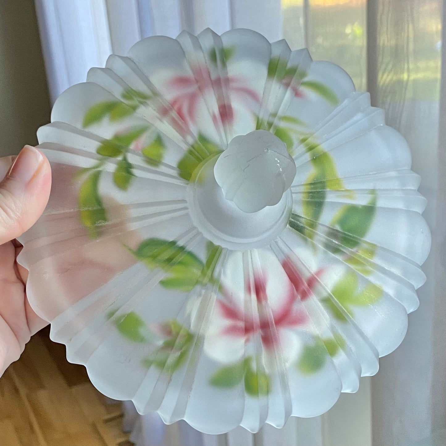 Vintage Hand Painted Satin Frosted Glass Bowl with LId