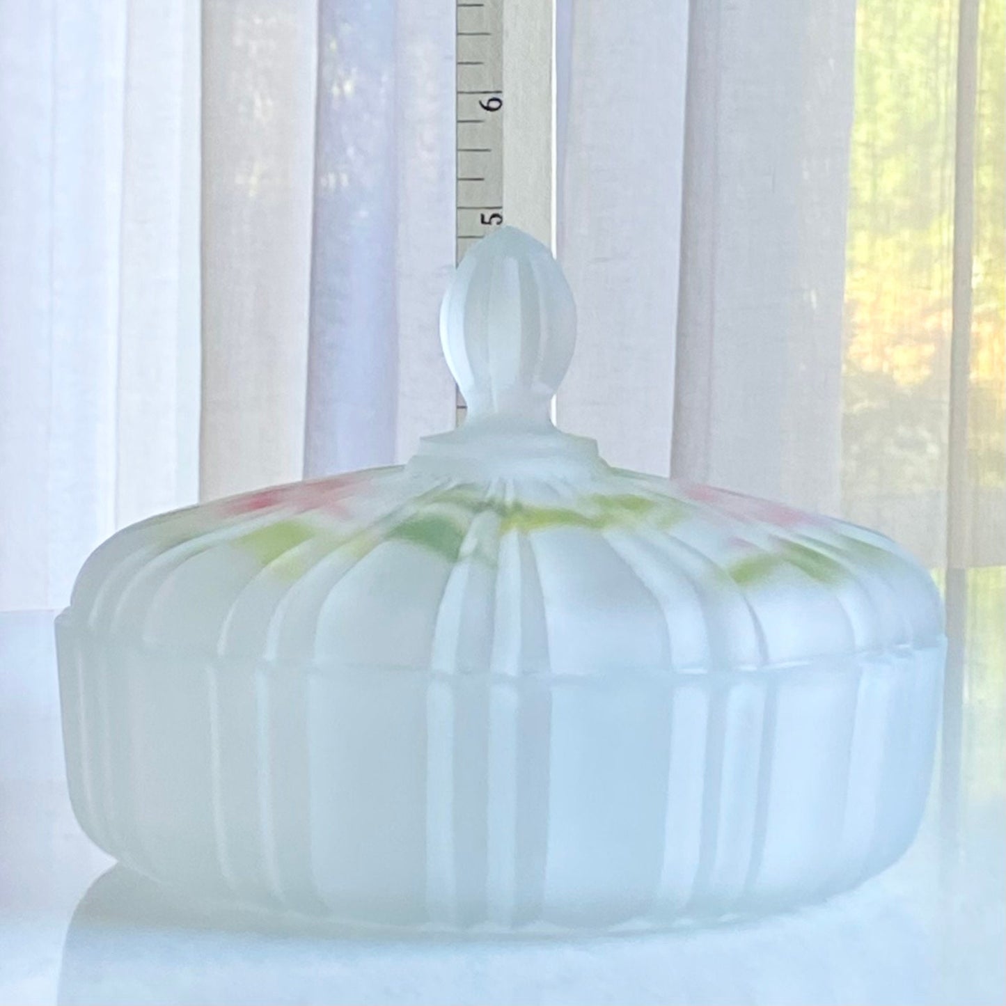 Vintage Hand Painted Satin Frosted Glass Bowl with LId