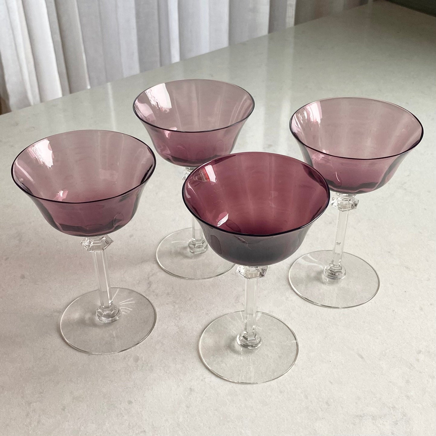 Vintage Purple Optic Ribbed Glasses - Set of 4