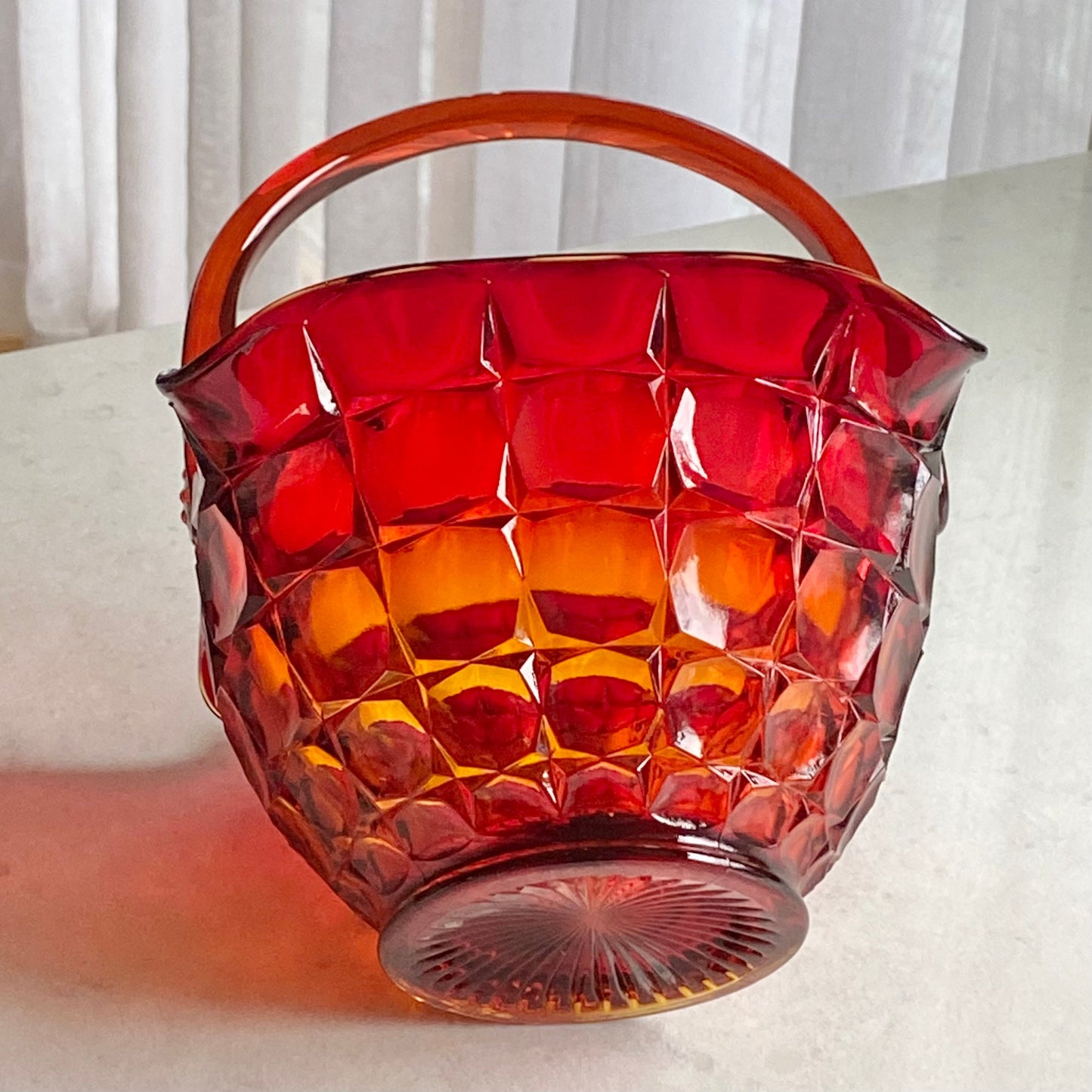 Vintage Tiara Glass Constellation Sunset 11 Inch Amberina Basket