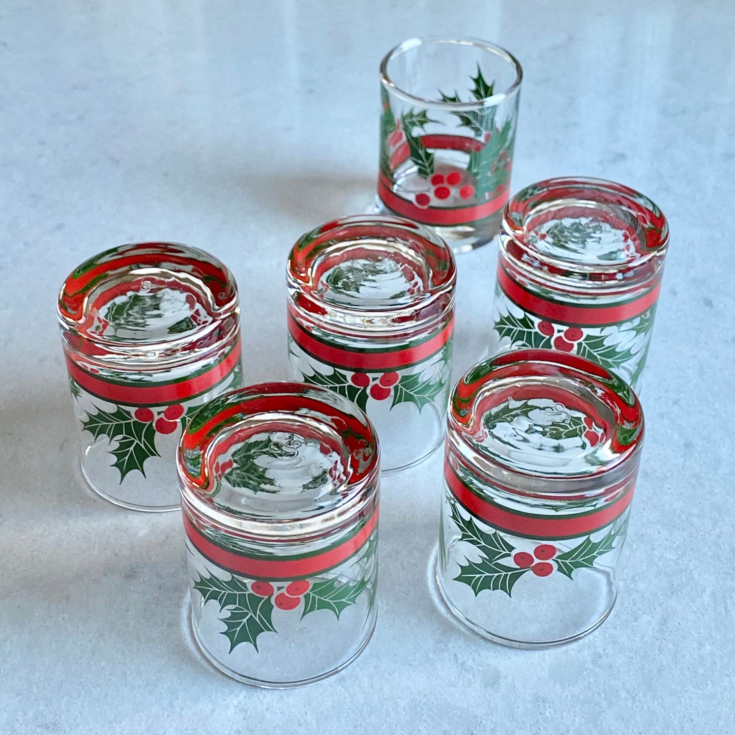 Vintage Libbey Holly and Berries Christmas Glasses - Set of 6