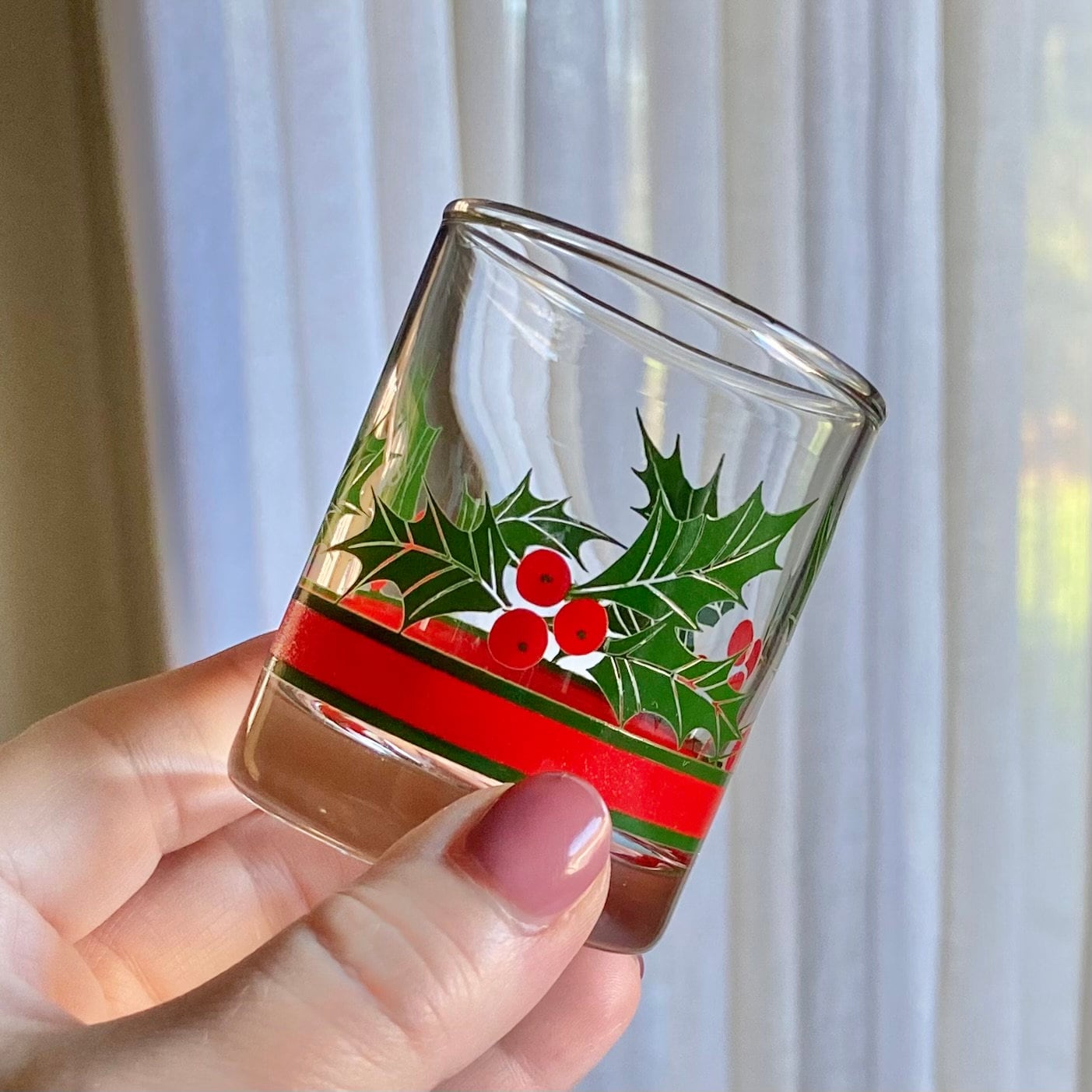 Vintage Libbey Holly and Berries Christmas Glasses - Set of 6