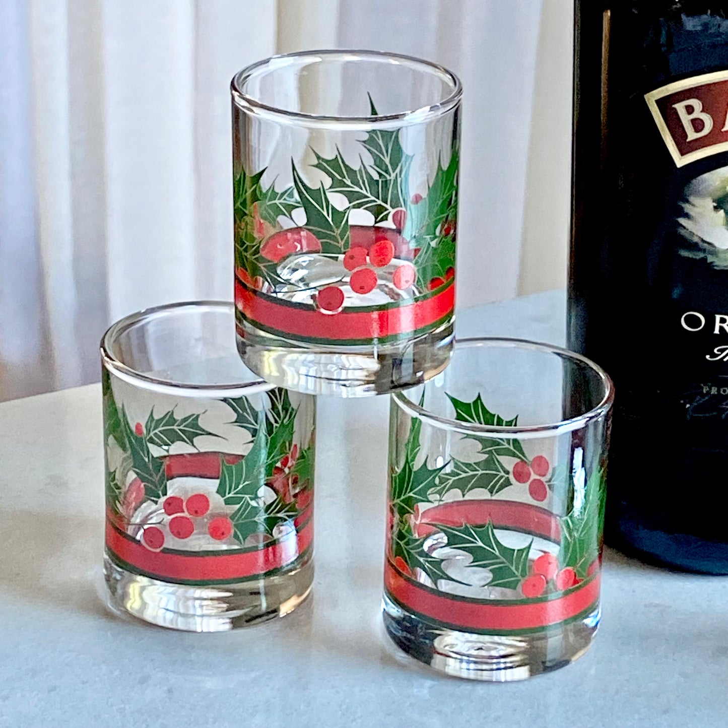 Vintage Libbey Holly and Berries Christmas Glasses - Set of 6