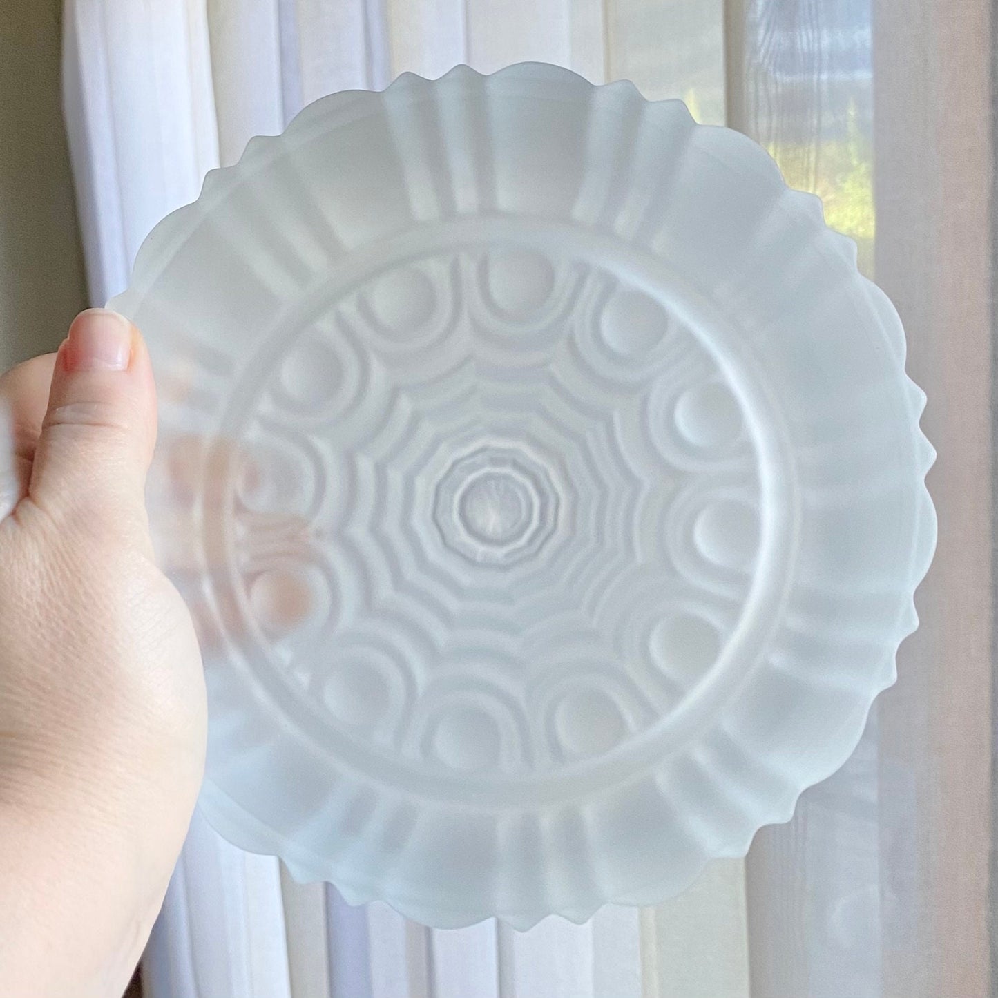 Vintage Hand Painted Satin Frosted Glass Bowl with LId