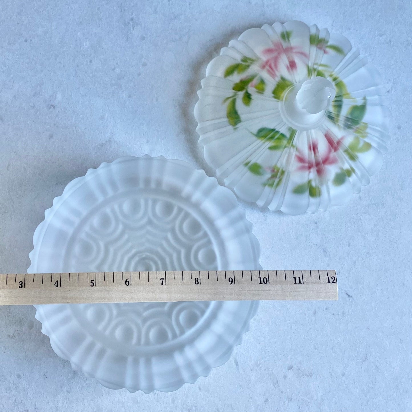 Vintage Hand Painted Satin Frosted Glass Bowl with LId