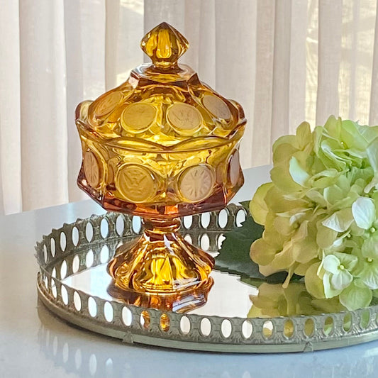 Vintage Fostoria Coin Glass Amber Wedding Bowl with Lid (circa 1958 - 1982)