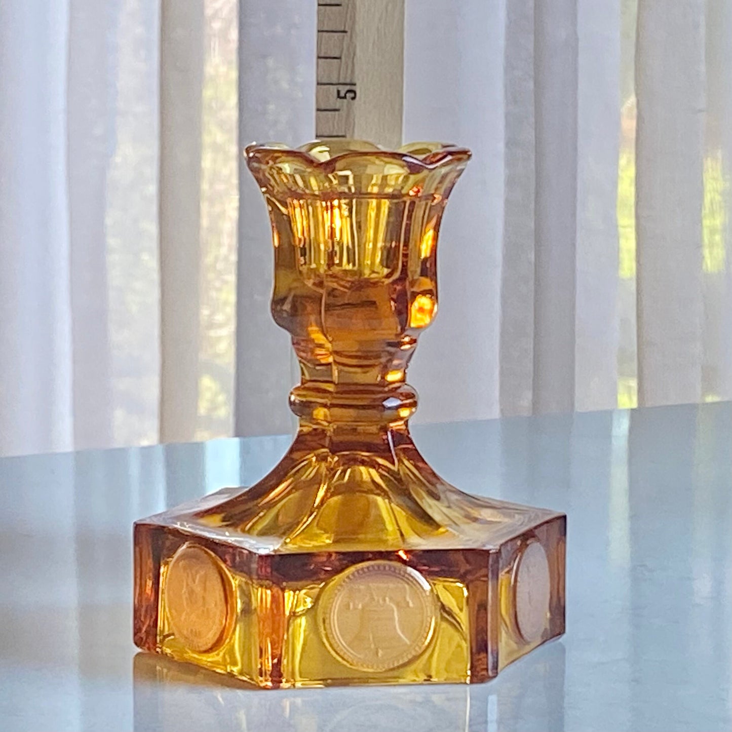 Vintage Fostoria Coin Glass Amber Candlestick Holders (circa 1958 - 1982) - Set of 2