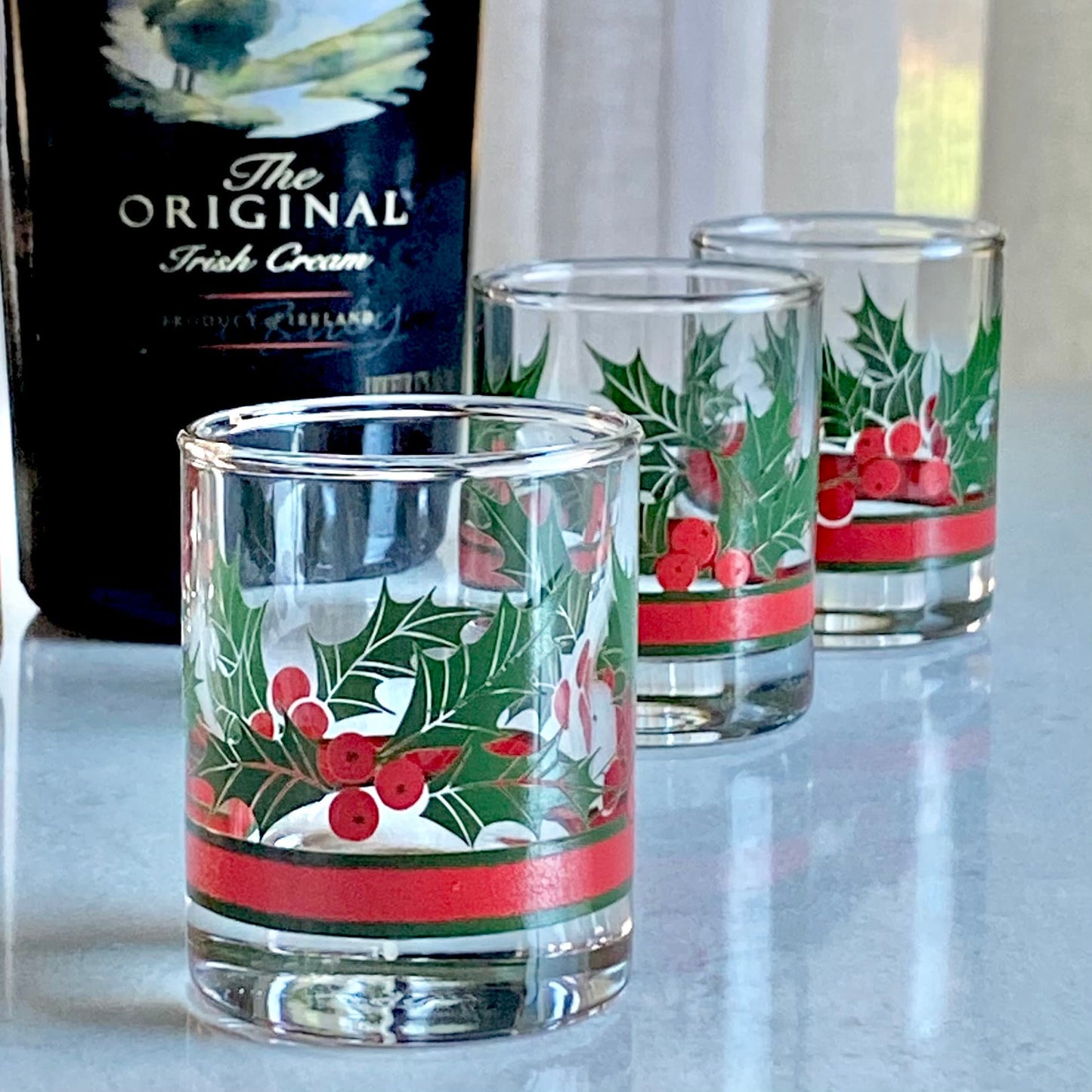 Vintage Libbey Holly and Berries Christmas Glasses - Set of 6