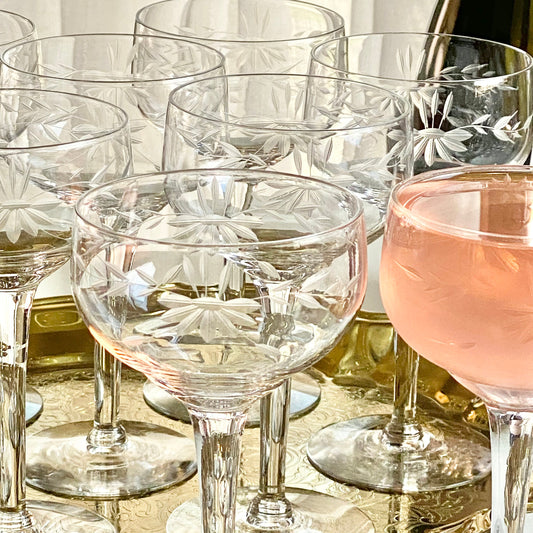 Vintage Etched Glasses - Set of 10 (Set #1006)