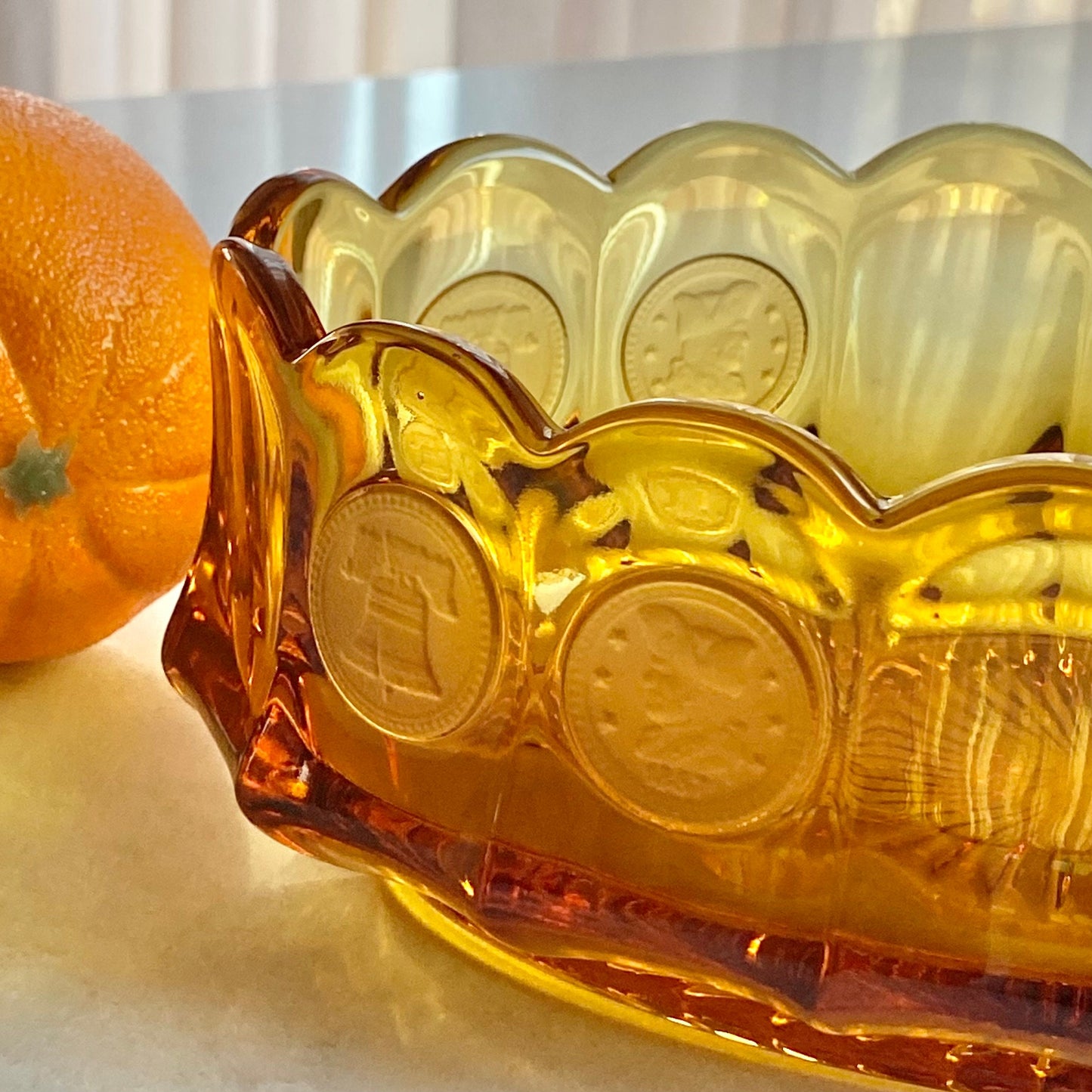 Vintage Fostoria Coin Glass Amber 9 Inch Oval Bowl (circa 1958 - 1982)