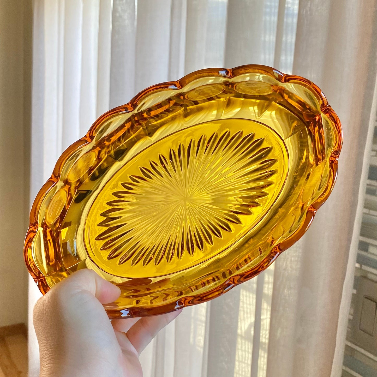 Vintage Fostoria Coin Glass Amber 9 Inch Oval Bowl (circa 1958 - 1982)