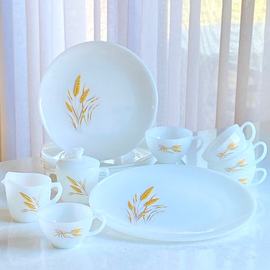 Vintage Anchor Hocking Fire King Wheat Dishes (circa 1962 - 1966) - Service for 6 and serving pieces