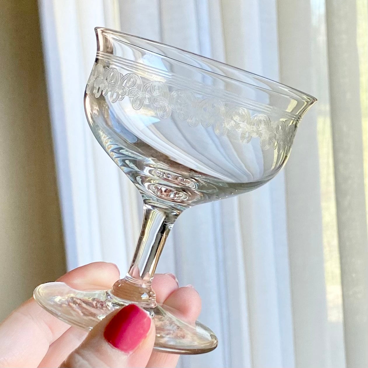 Vintage Needle Etched Champagne Coupes / Cocktail Glasses - Set of 5