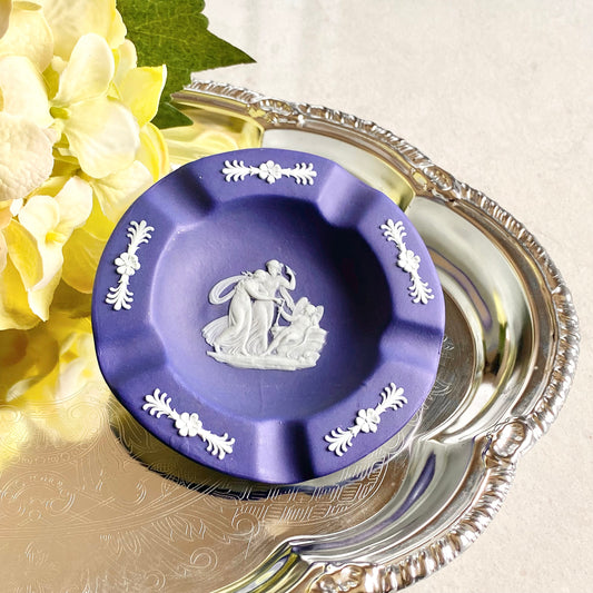 Vintage Wedgwood Cobalt Blue / Purple Dip Jasperware Cupid Asleep Five Slot Ashtray